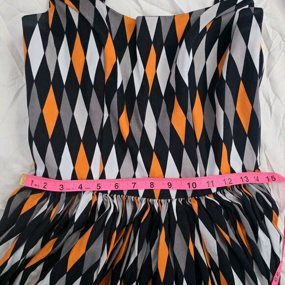 PINUP COUTURE PUG Jenny Halloween Harlequin Dress Large Black Orange Vintage - Picture 8 of 11